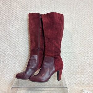 Alfani Womens 8.5 Glam Burgundy Leather Suede Knee-High Heeled Boots